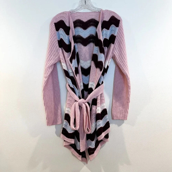 LoveShackFancy Ariella Alpaca Wool Pink Purple Squiggle Cardigan Sweater M RARE - Picture 2 of 7